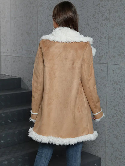 Winterjacke - Lässige solide Bernsteinfarbe mit Lapelkragen, Maschinenwaschbar