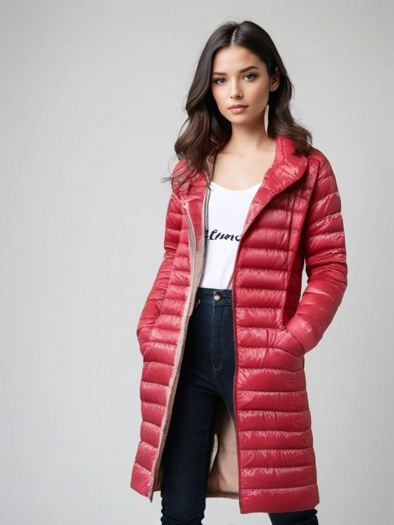 Damen Lange Pufferjacke mit Kapuze | Reißverschluss