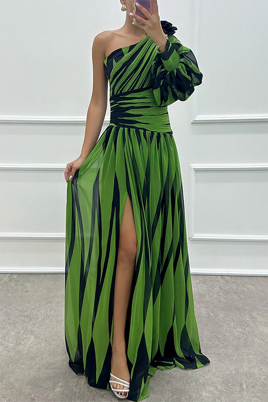 Damen Elegantes Ein-Schulter-Hochzeitsgast Kleid | Maxi
