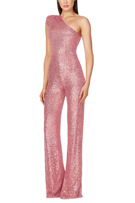 Weit Geschnittener Pailletten Jumpsuit Für Damen | Ein Schulter