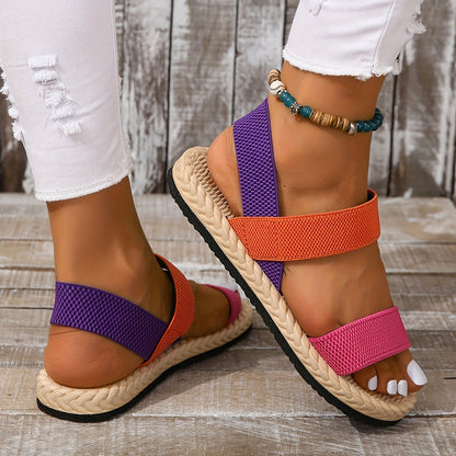 Offene Zehen, Elastische Riemen Slip-On, Imitation Espadrille Sohle, Strandschuhe