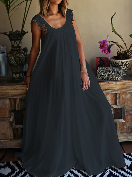 Plus Size Boho-Spitzenkleid, lässige, lockere Passform mit Rundhalsausschnitt