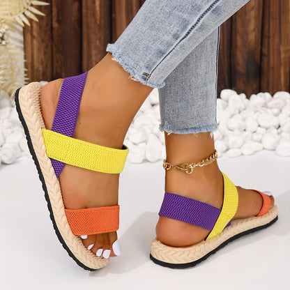 Offene Zehen, Elastische Riemen Slip-On, Imitation Espadrille Sohle, Strandschuhe