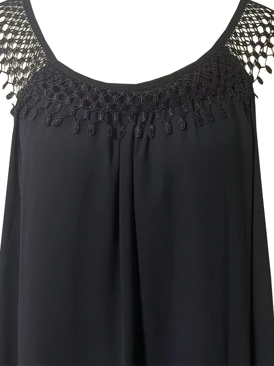 Plus Size Boho-Spitzenkleid, lässige, lockere Passform mit Rundhalsausschnitt