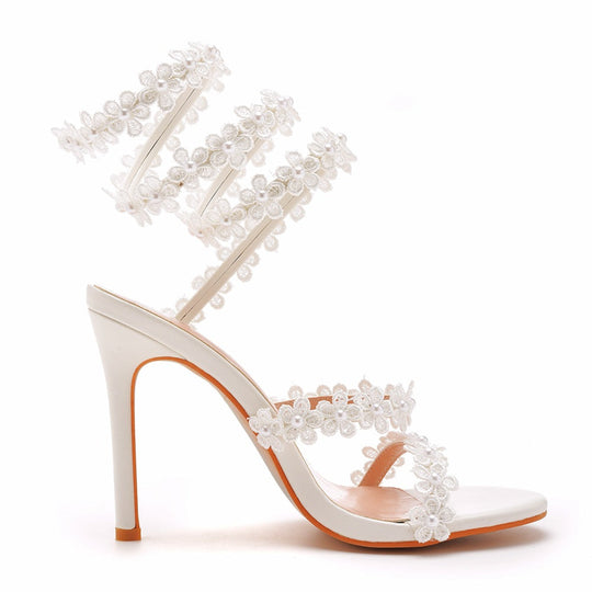 Damen Blumen Offene Zehe Hochzeit Gast High Heels | Knöchelwickel