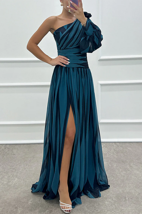 Damen Elegantes Ein-Schulter-Hochzeitsgast Kleid | Maxi
