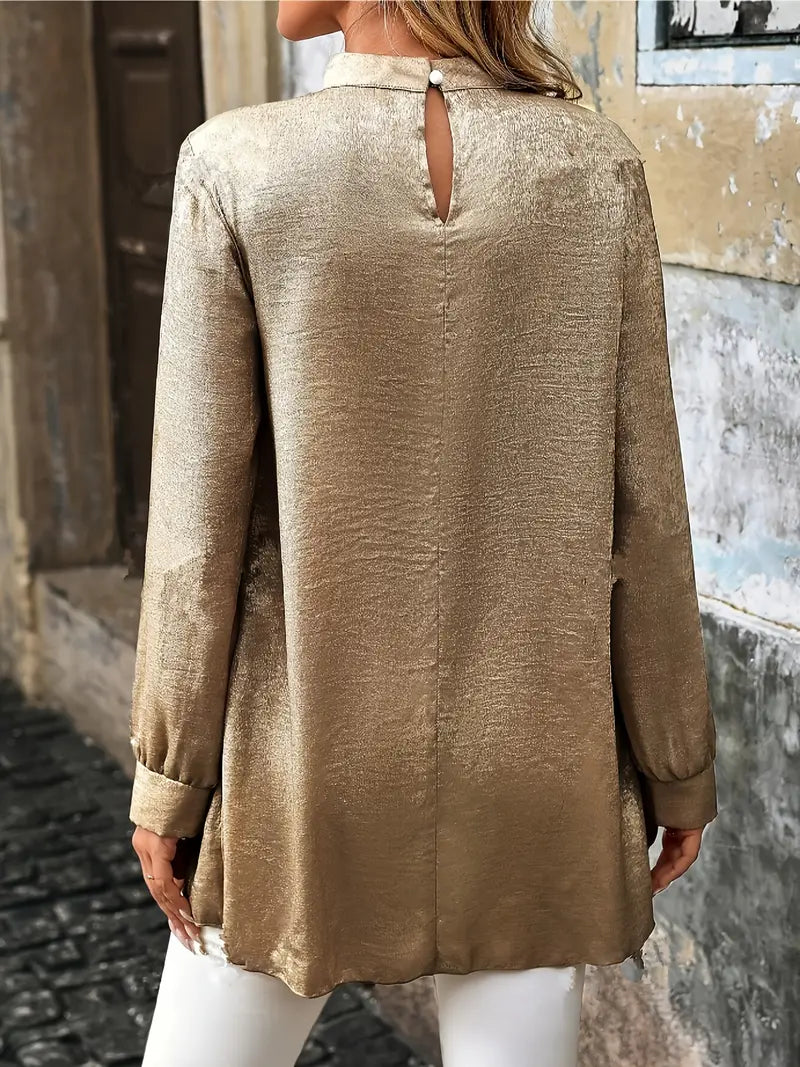 Elegantes Shirt mit Metallic-Kragen, A-Linien-Pullover