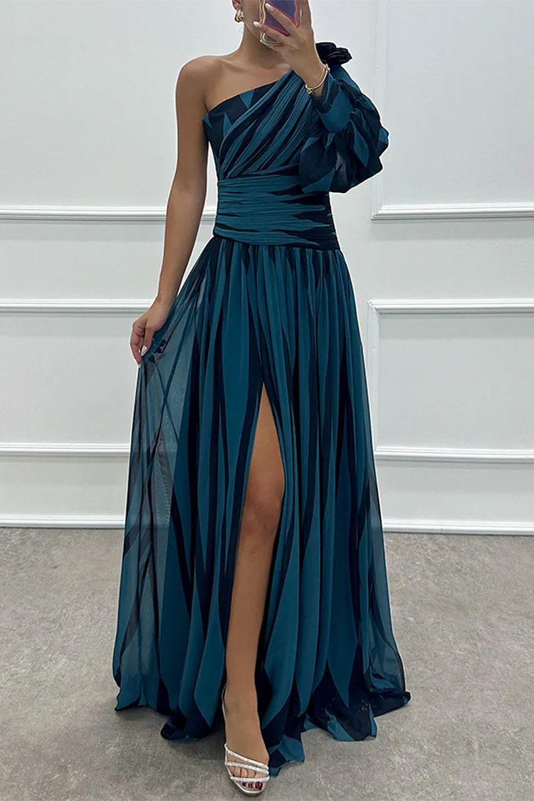 Damen Elegantes Ein-Schulter-Hochzeitsgast Kleid | Maxi