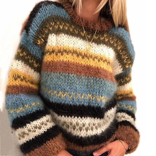 Streifen Norweger Pullover Damen | Warm