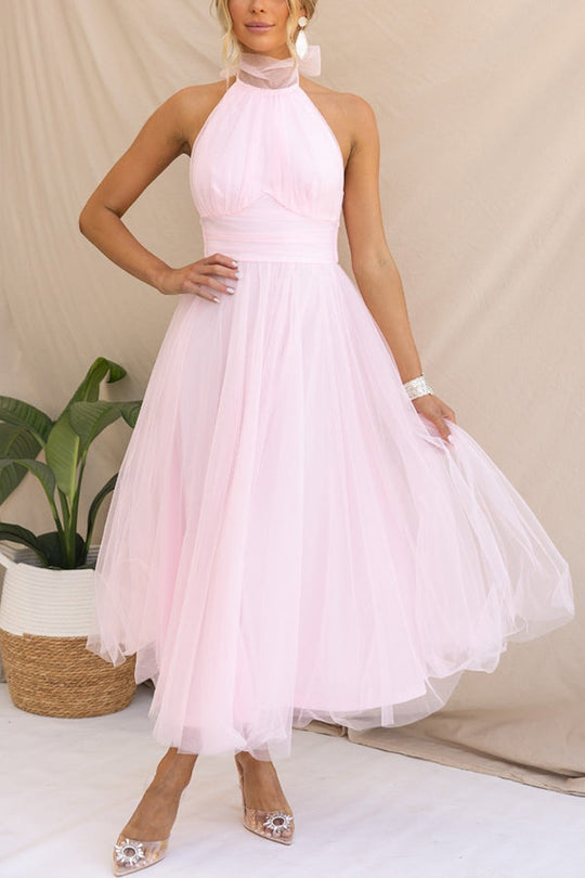 Damen Eleganter Neckholder Hochzeit Gast Kleid | Maxi