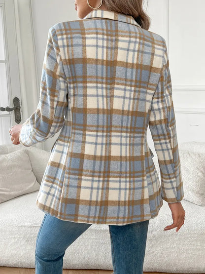 Plaid Damenblazer in Hellblau – Eleganter Langärmeliger Büro-Look