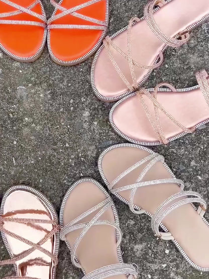 Strass Sandalen & Slipper – Glitzernde Zwei-Wege-Sommerschuhe