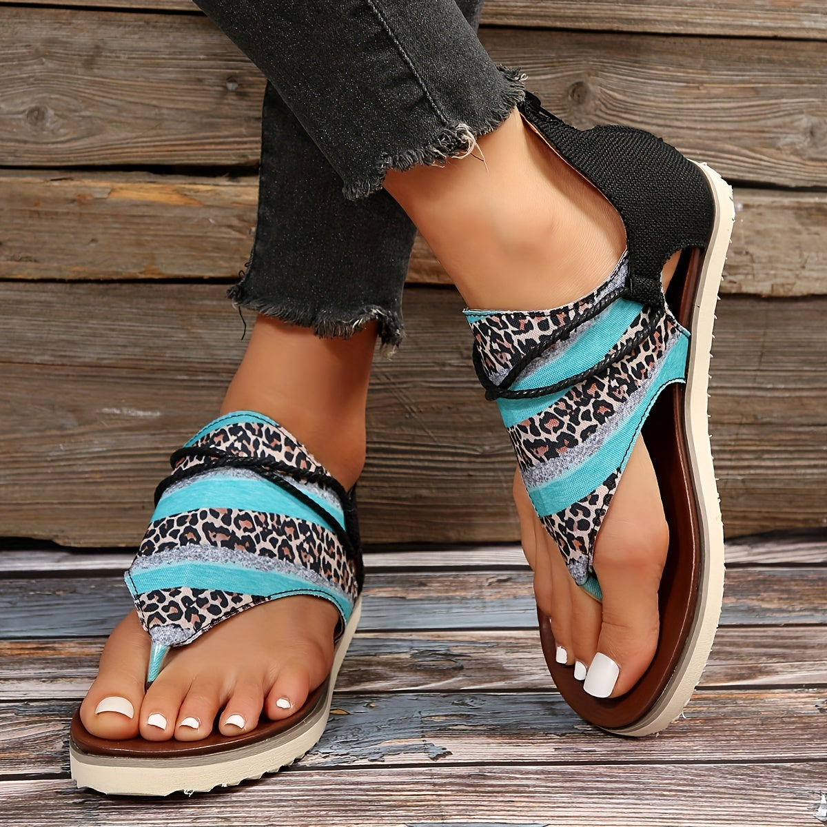 Flip-Flops mit Sonnenblumen Leopard Print und Batik-Muster
