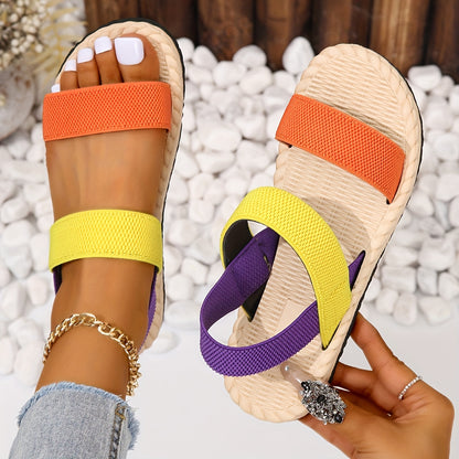 Offene Zehen, Elastische Riemen Slip-On, Imitation Espadrille Sohle, Strandschuhe