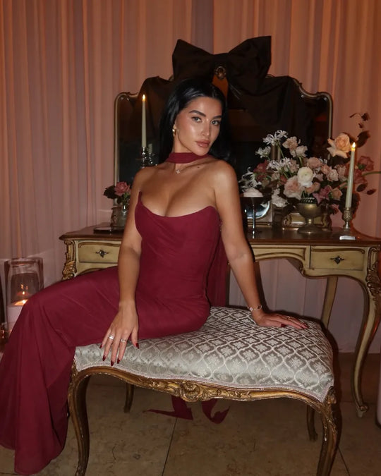 Rot Trägerloses Hochzeitsgast Kleid Für Damen | Maxi