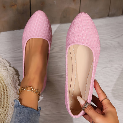 Geflochtene Detail Slip-On Flats für Frauen, spitze Zehe, weiche Sohle