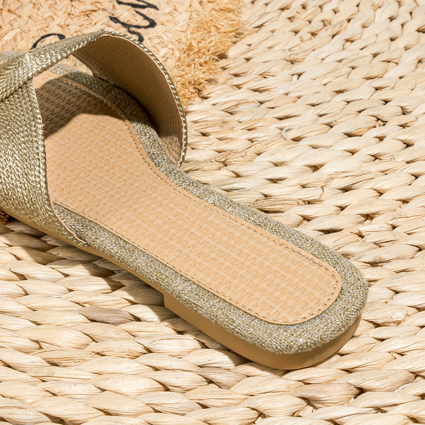 Gewebte Flache Slip-On Schuhe mit Geometrischer Stickerei, TPR-Sohle, Apricot