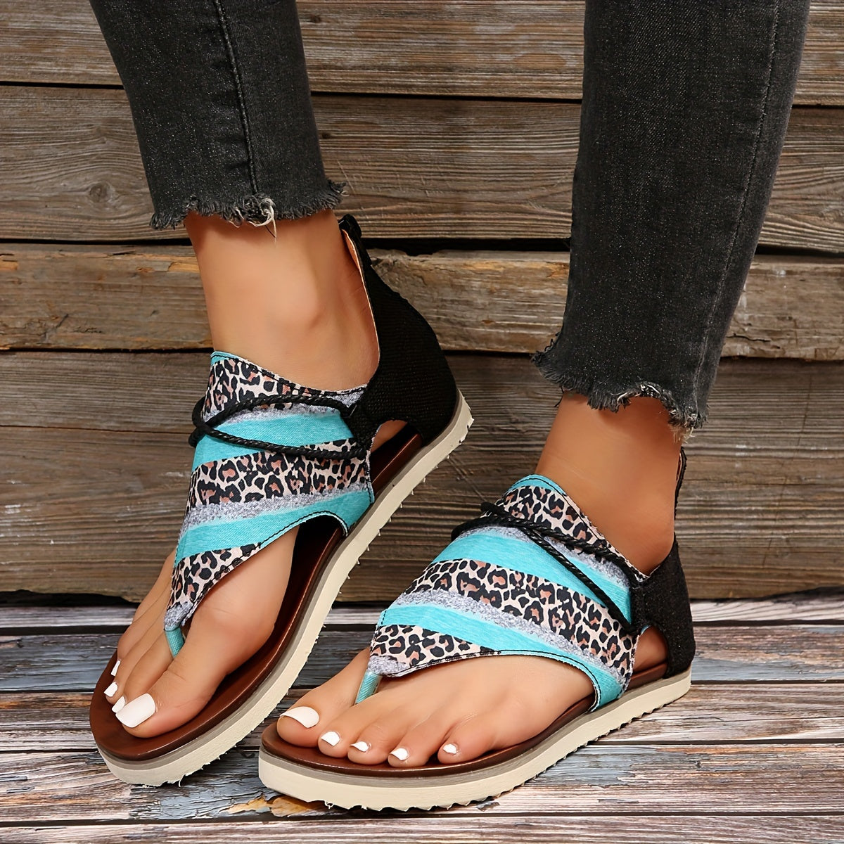 Flip-Flops mit Sonnenblumen Leopard Print und Batik-Muster