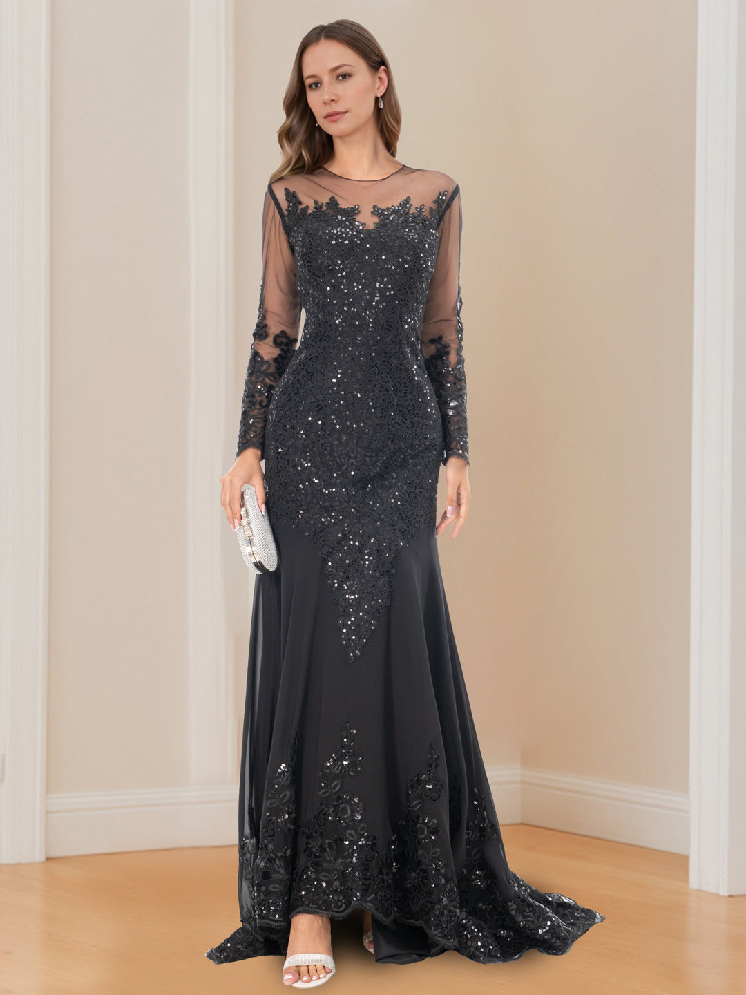 Damen Maxikleid Mit Pailletten Und Meerjungfrauen Schnitt