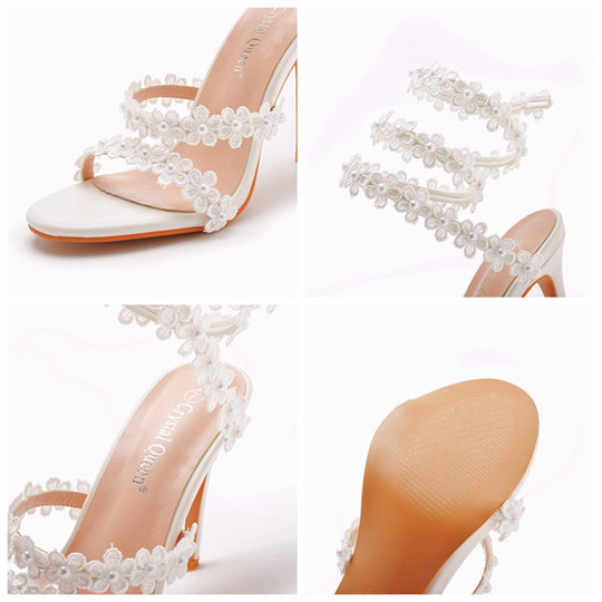 Damen Blumen Offene Zehe Hochzeit Gast High Heels | Knöchelwickel