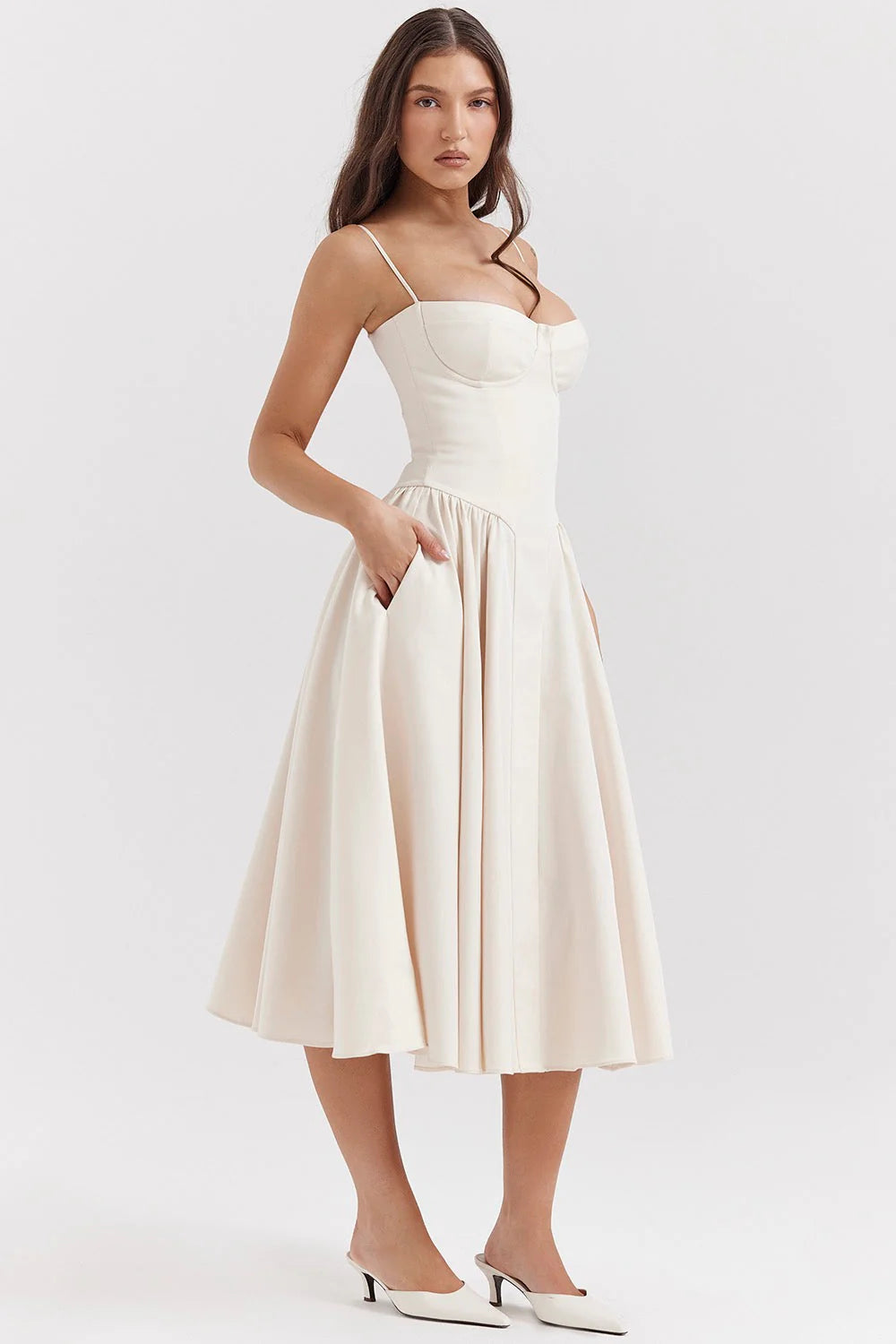 Damen Elegantes Ärmelloses Hochzeitsgast Kleid | Midi