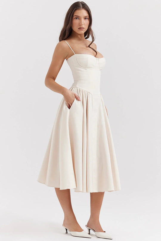 Damen Elegantes Ärmelloses Hochzeitsgast Kleid | Midi