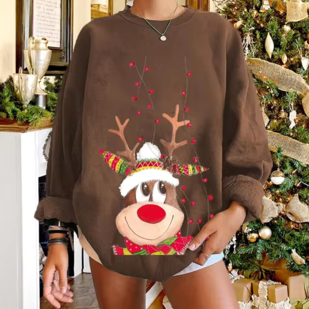 Rentier Warme Winter Weihnachtspullover Damen |  Langarm