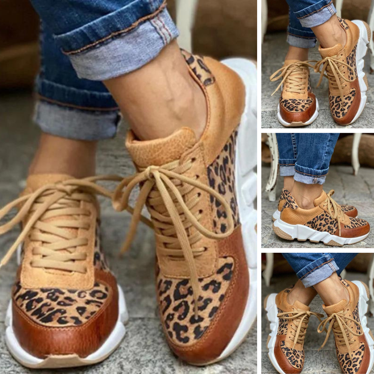 Lenora - Lässige Vulkanisierte Leoparden-sneakers Mit Dicker Sohle
