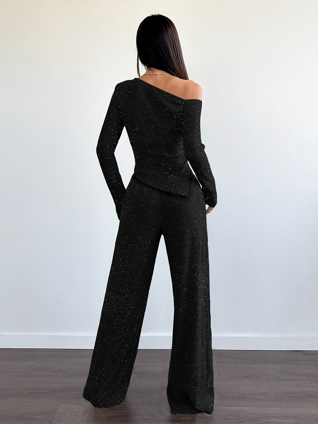 Schulterfreier Pailletten Jumpsuit für Damen | Bequem