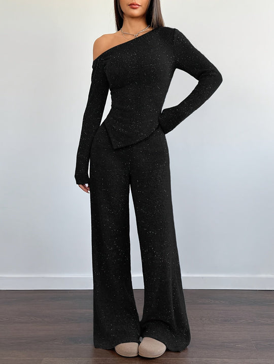 Schulterfreier Pailletten Jumpsuit für Damen | Bequem