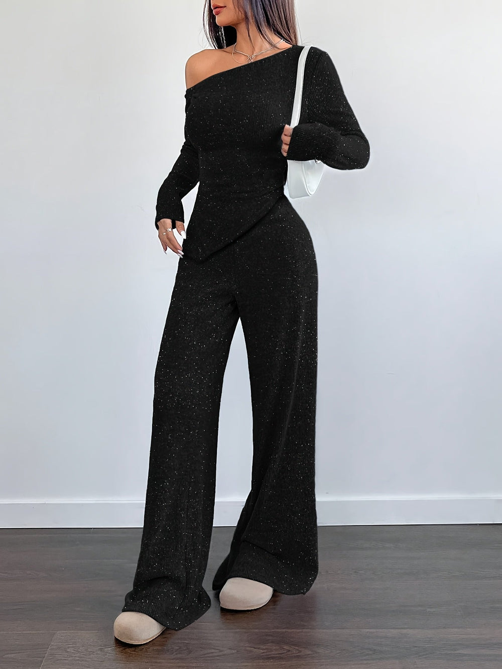 Schulterfreier Pailletten Jumpsuit für Damen | Bequem