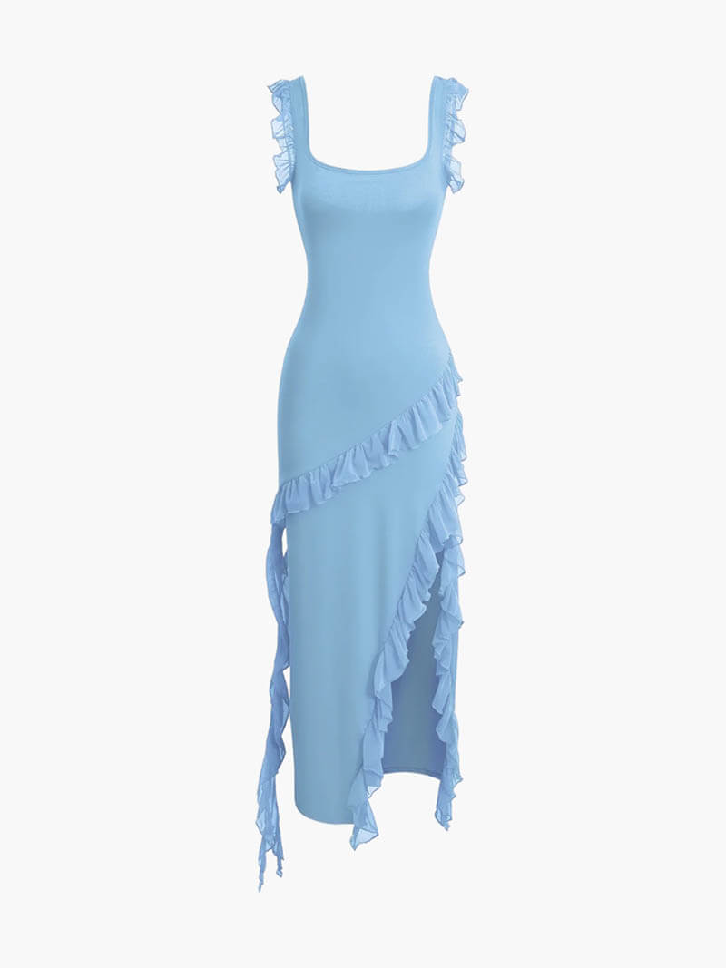 Damen Ärmellos Quadrat-ausschnitt Hochzeit Gast Kleid | Maxi