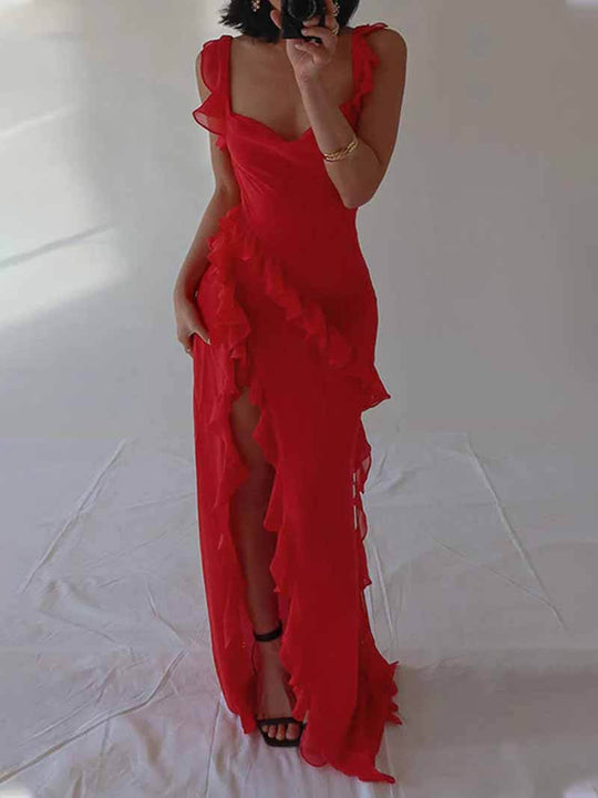 Damen Ärmellos Quadrat-ausschnitt Hochzeit Gast Kleid | Maxi