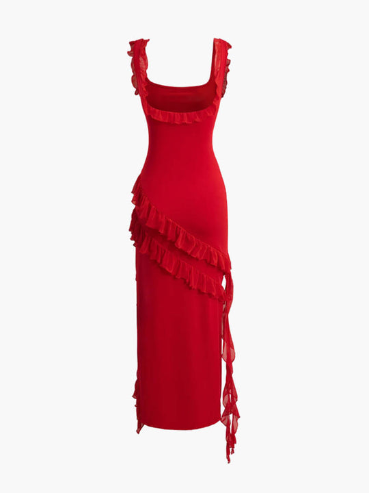 Damen Ärmellos Quadrat-ausschnitt Hochzeit Gast Kleid | Maxi