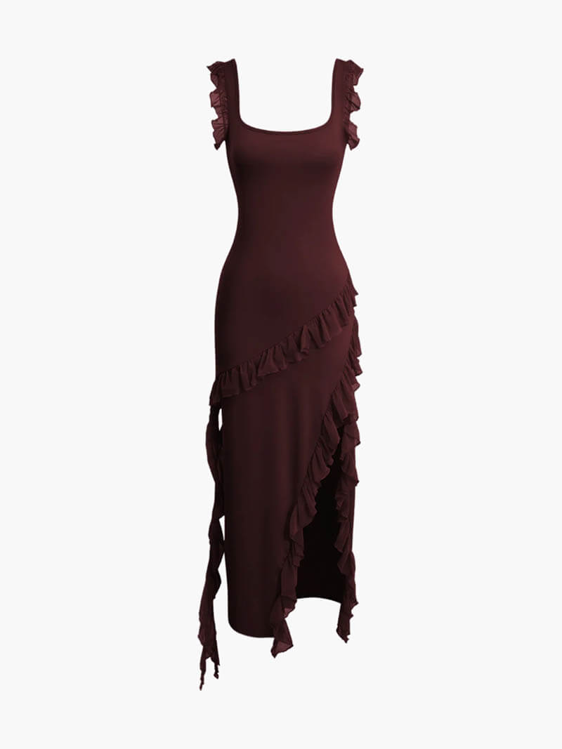 Damen Ärmellos Quadrat-ausschnitt Hochzeit Gast Kleid | Maxi