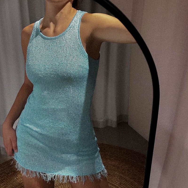 Damen Ärmelloses Gestricktes Hochzeitsgast Kleid | Mini