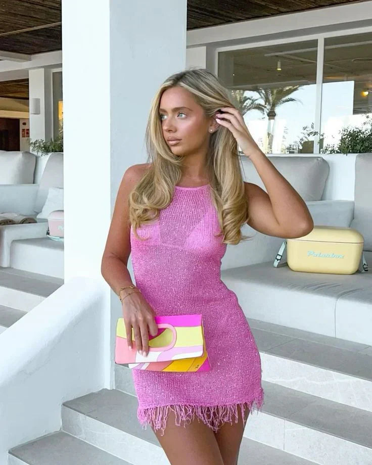 Damen Ärmelloses Gestricktes Hochzeitsgast Kleid | Mini