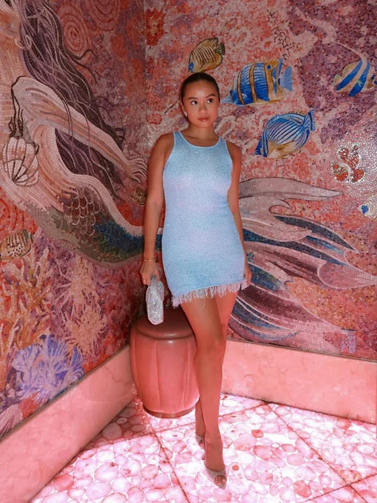 Damen Ärmelloses Gestricktes Hochzeitsgast Kleid | Mini