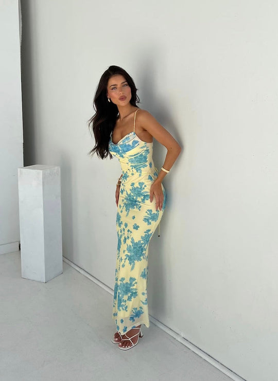 Damen Spaghetti-Träger Floral Hochzeit Gast Kleid | Maxi