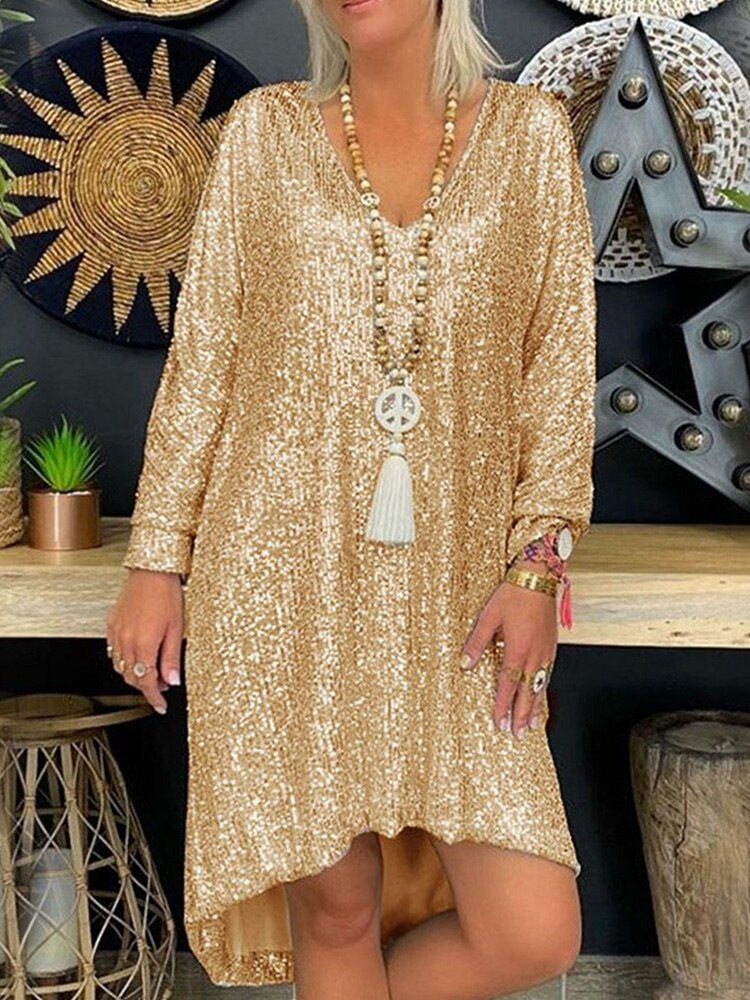 Locker Sitzendes Bequemes Paillettenkleid Für Damen | Mini