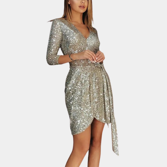 Wickelkleid Mit V Ausschnitt Und Pailletten Für Damen | Mini