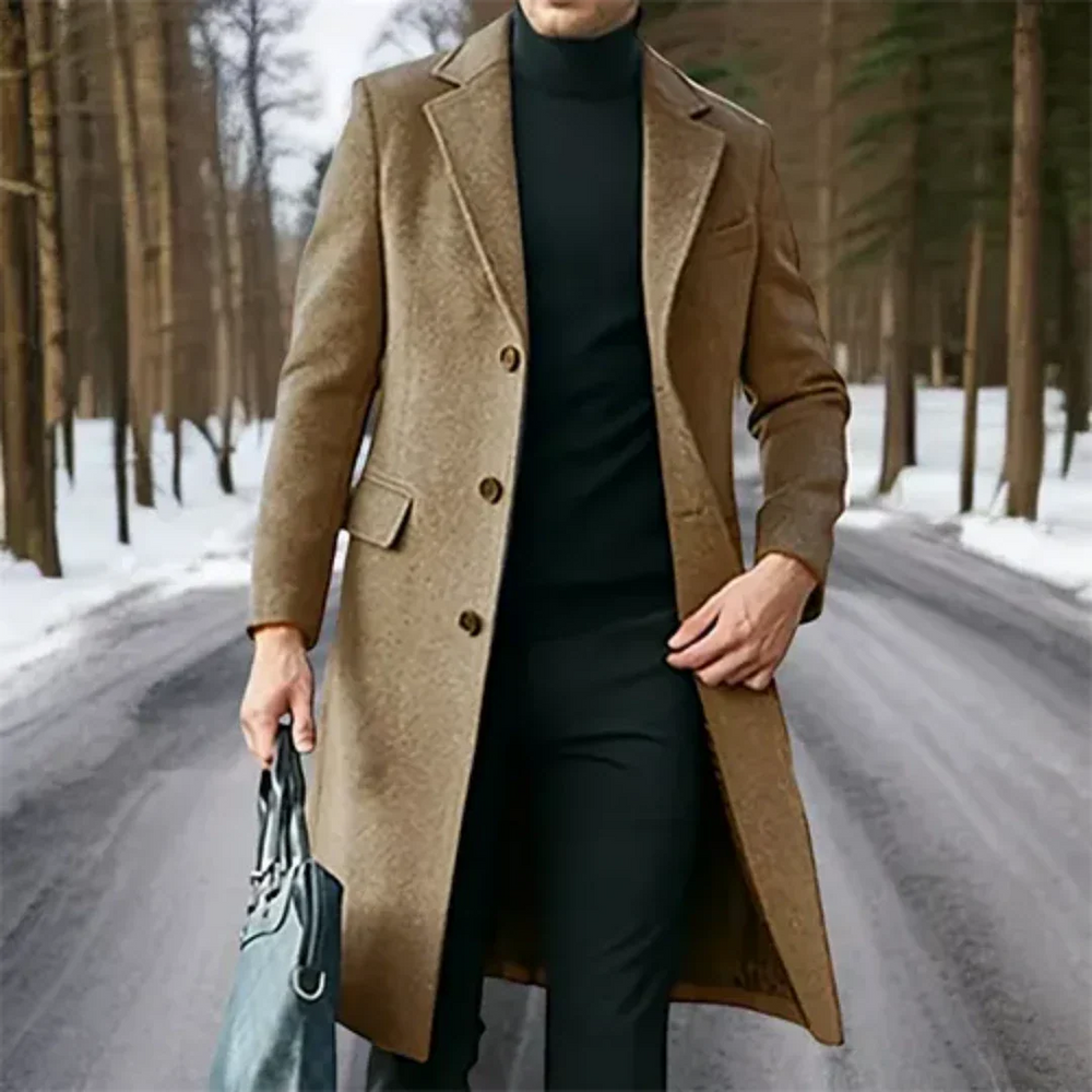 Klassischer Warmer Herren-Trenchcoat  | Lang