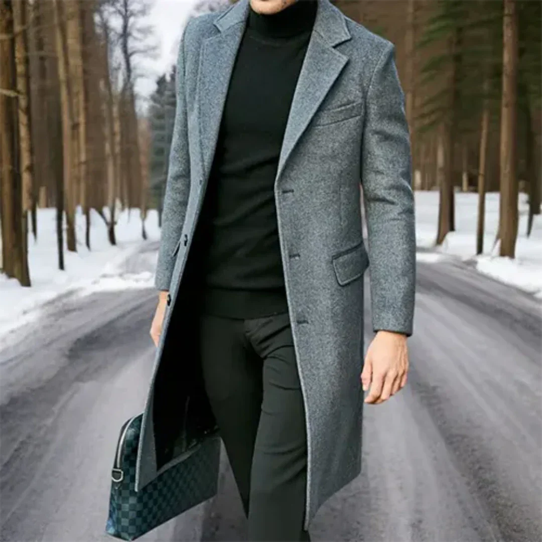 Klassischer Warmer Herren-Trenchcoat  | Lang
