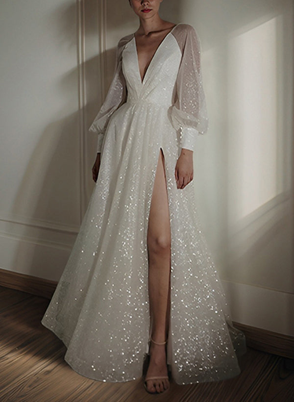 Weißes Brautkleid Mit Pailletten Für Damen | Maxi