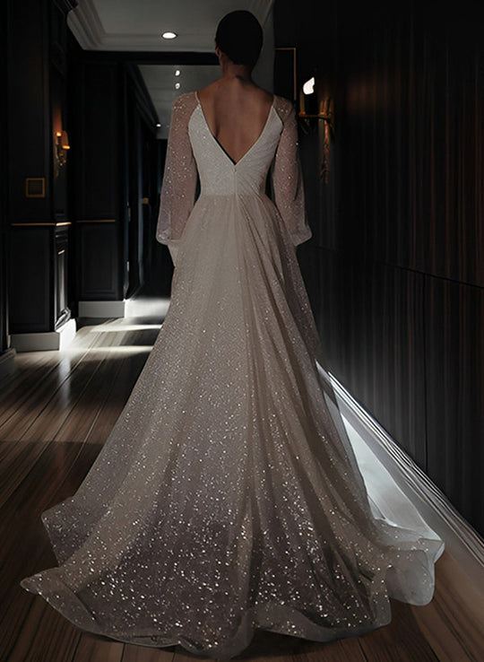 Weißes Brautkleid Mit Pailletten Für Damen | Maxi