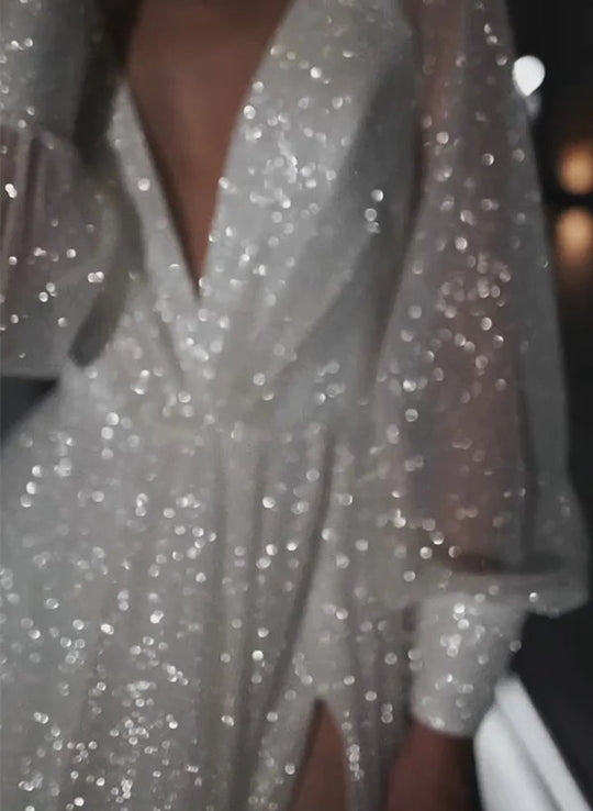 Weißes Brautkleid Mit Pailletten Für Damen | Maxi