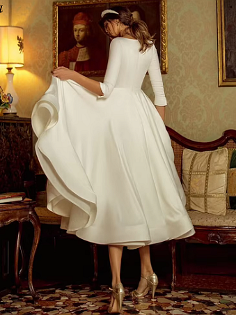 Damen Klassischer V-Ausschnitt A-Linie Brautkleid | Midi