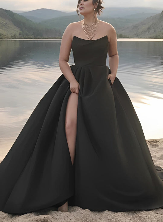 Trägerloses Schwarz Plisseekleid Für Damen | Maxi
