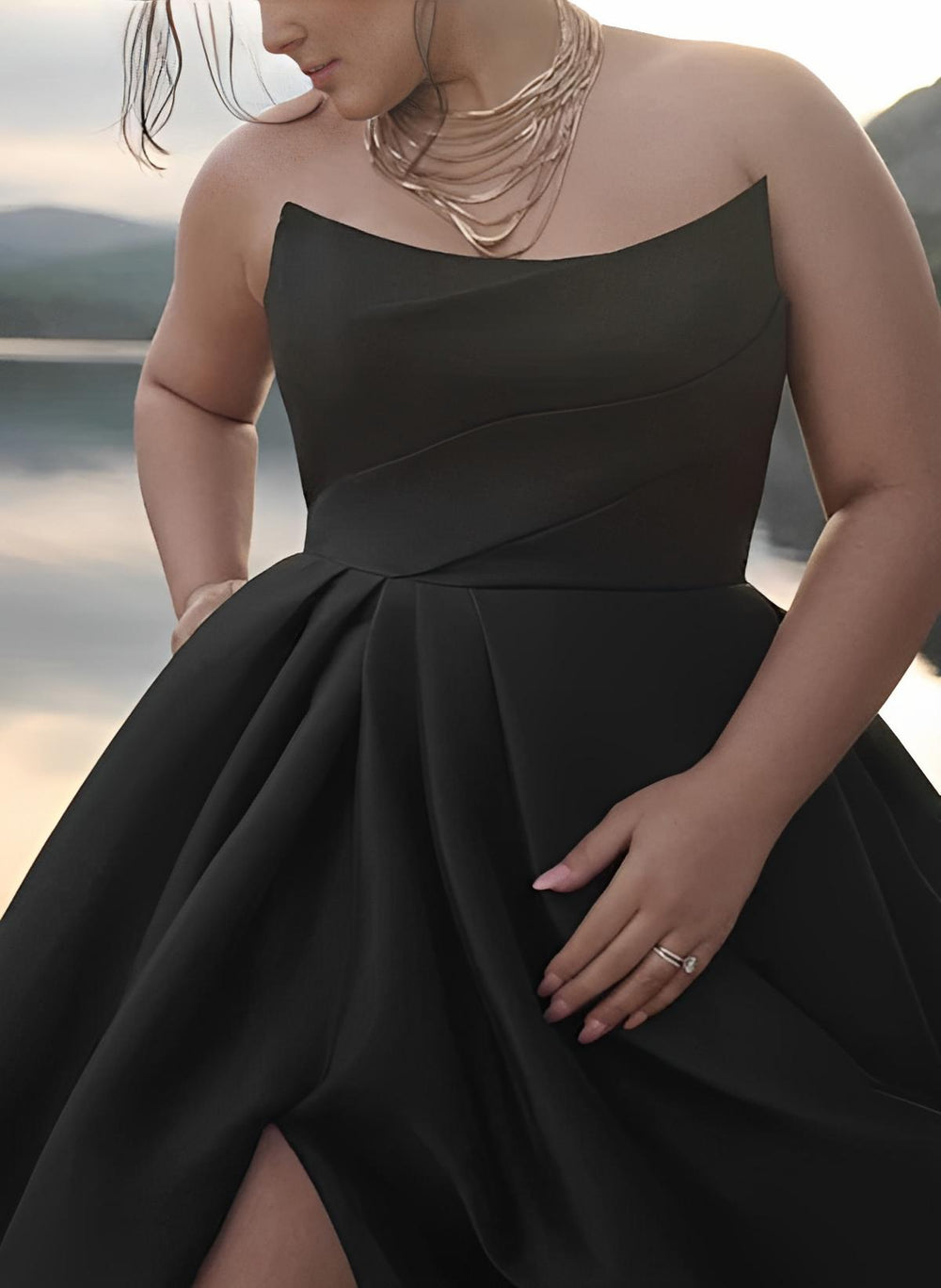Trägerloses Schwarz Plisseekleid Für Damen | Maxi