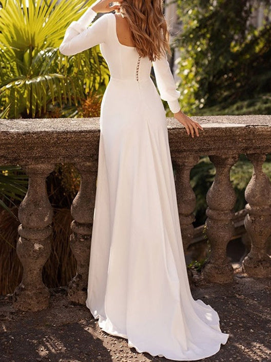 Weißes Brautkleid Für Damen Mit A Linie Und Langen Ärmeln | Maxi